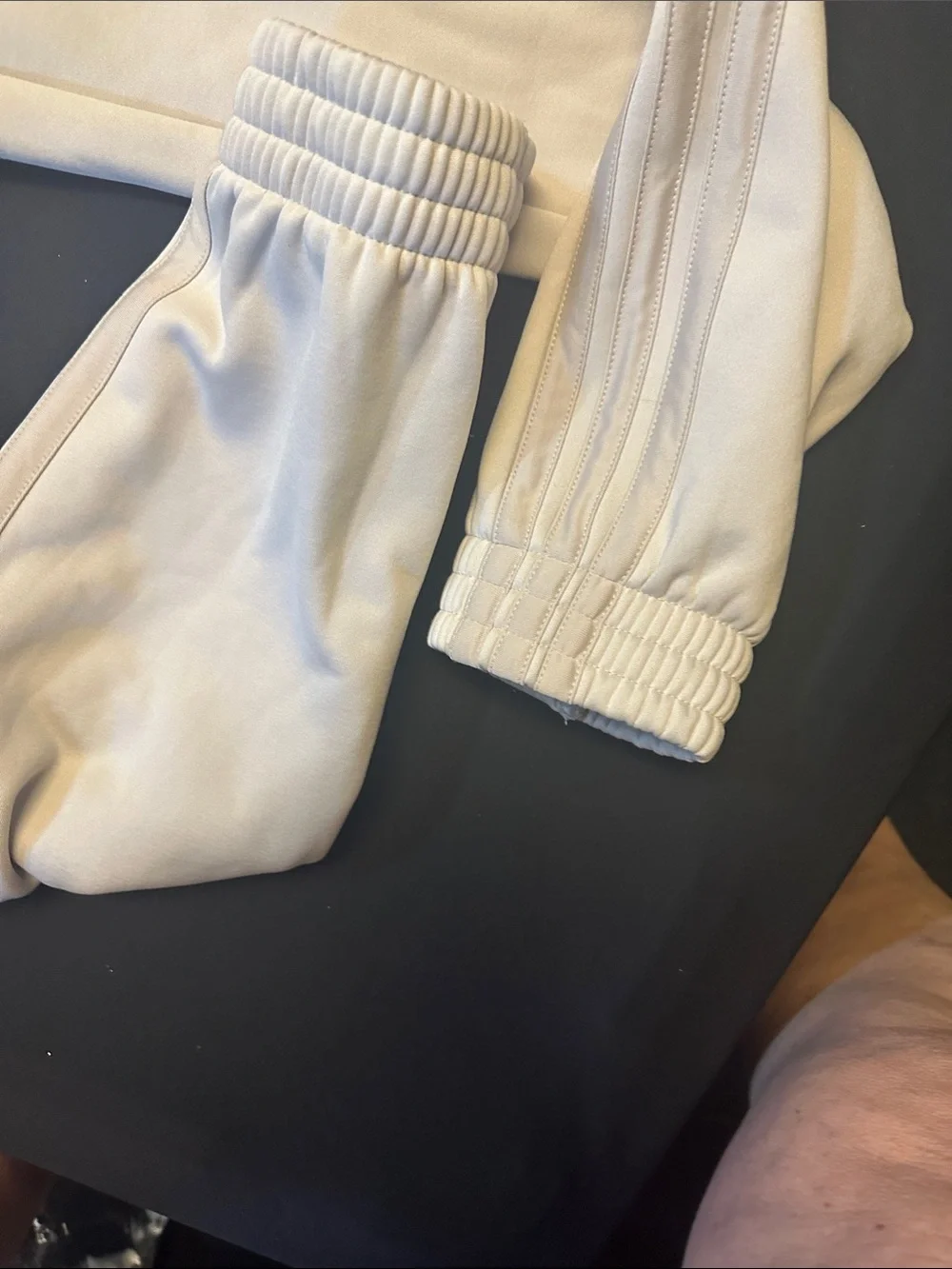 adidas White Kids Sweatpants with Side Stripes- cream color